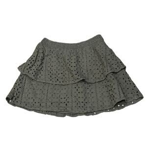 Bar III Olive Green Eyelet Embroidery Boho Elastic Tiered Lined Mini Skirt Small
